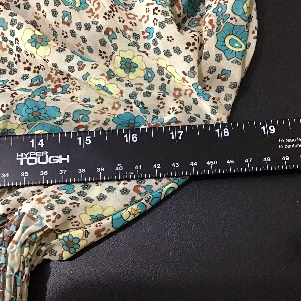 Boho Long Sheer Floral Maxi Dress XL Blue and Cream Prairiecore - Picture 6 of 9